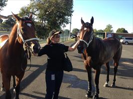 Angela with today's two Sandown winners... Word Gets Around (L) and Ninth Legion...